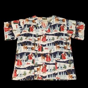 UA Nursing Scrub Top Small Santa Clause Christmas Women's Medical Uniform Shirt